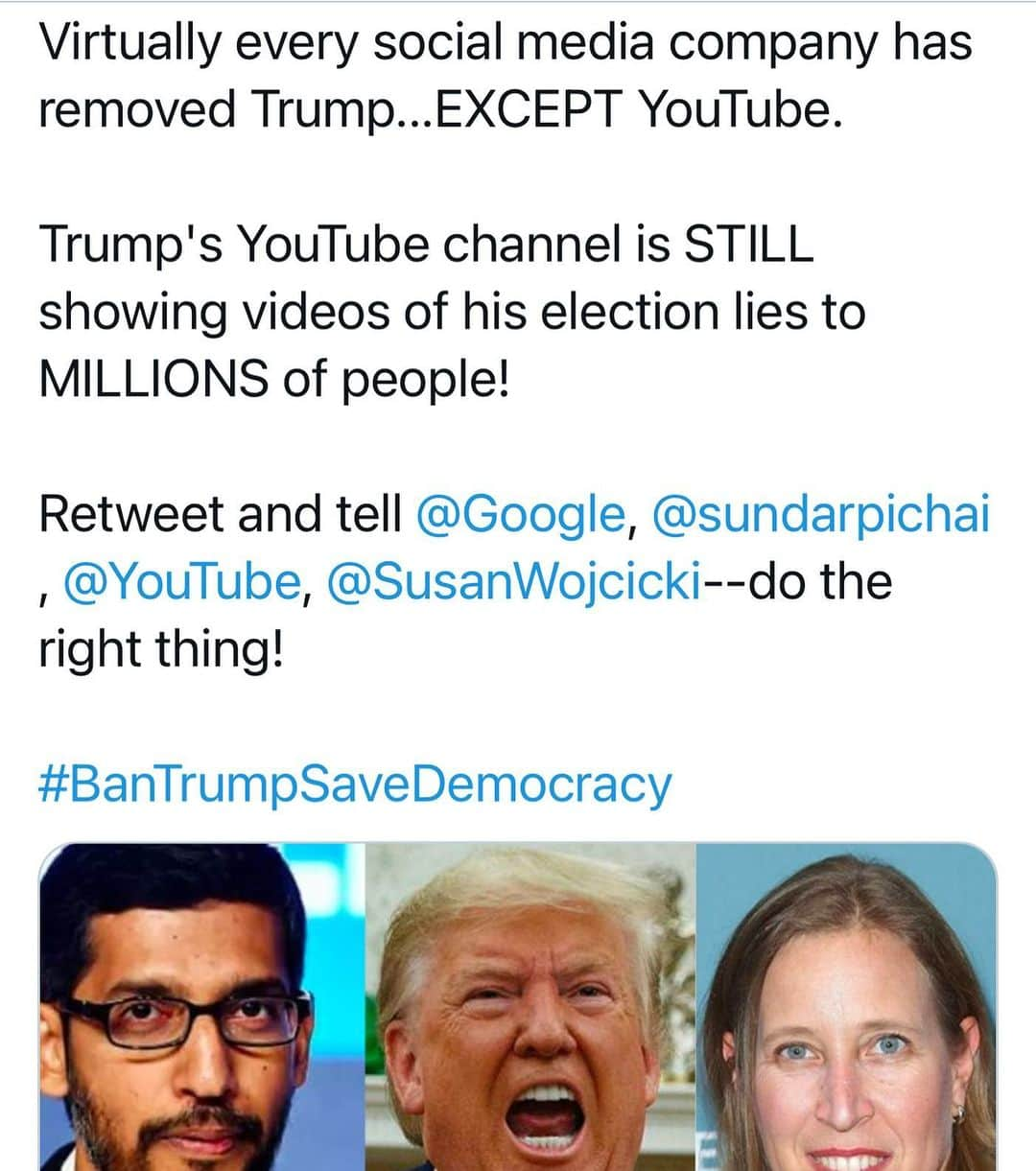 エイミー・シューマーさんのインスタグラム写真 - (エイミー・シューマーInstagram)「Please join me and repost. Come on @google @youtube @sundarpichai @susanwojcicki #bantrumpsavedemocracy」1月12日 3時57分 - amyschumer