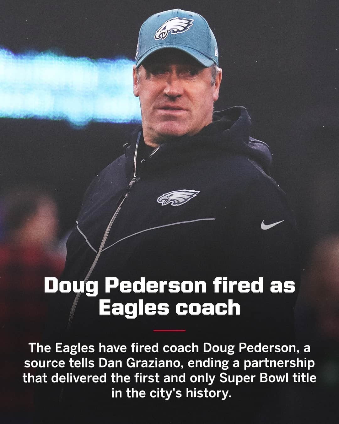 espnさんのインスタグラム写真 - (espnInstagram)「Pederson compiled a record of 46-39-1 over five seasons with the Eagles, including four playoff wins.」1月12日 4時36分 - espn