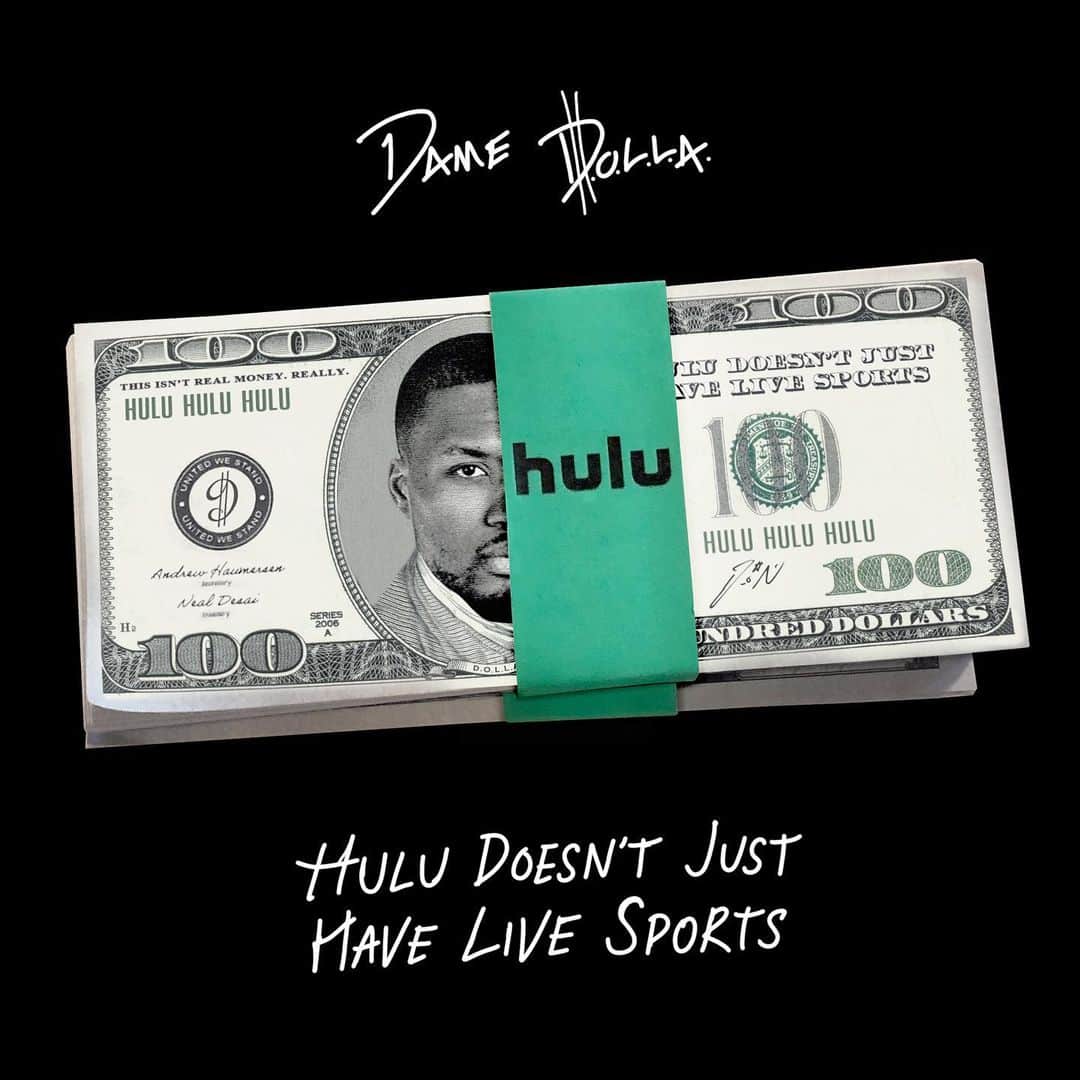 デイミアン・リラードのインスタグラム：「🔊🎧 Full track up on Spotify and SoundCloud – hit the link in my bio to listen 🔥🔥🔥 #HuluDoesntJustHaveLiveSports #DameDOLLA @hulu #ad」