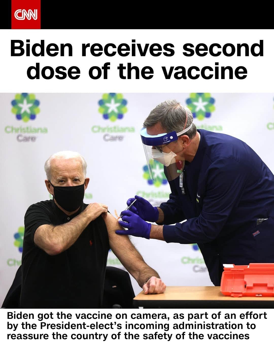 CNNさんのインスタグラム写真 - (CNNInstagram)「On Monday, Joe Biden received the second dose of the Pfizer/BioNTech Covid-19 vaccine on camera, as part of an effort by the President-elect's incoming administration to reassure the country of the safety of the vaccines. He urged all Americans to listen to public health experts and wear masks, practice social distancing and wash their hands in order to stop the spread of the virus.⁠ (📸: Alex Wong/Getty Images)」1月12日 5時31分 - cnn