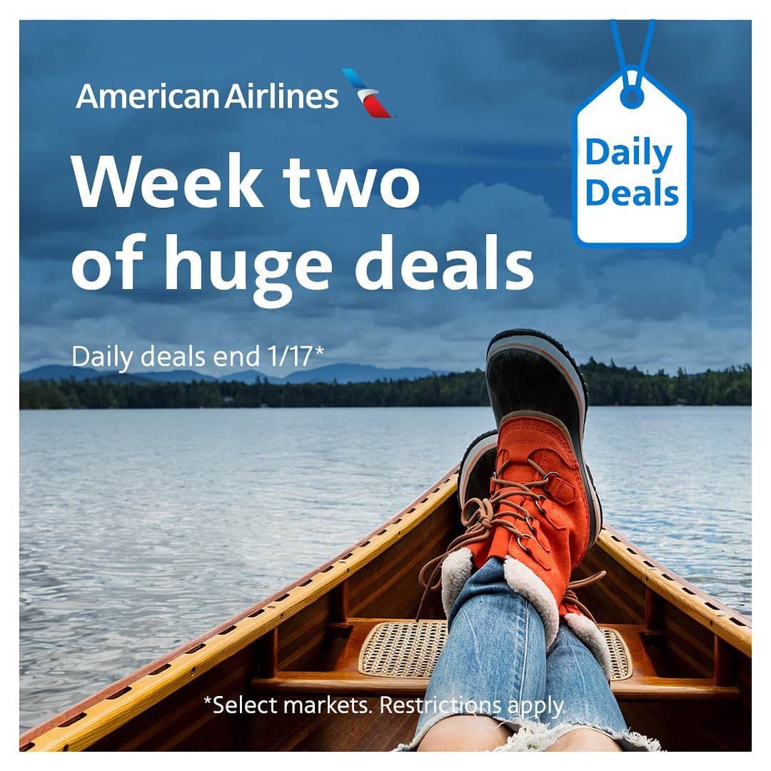 アメリカン航空のインスタグラム：「It's our last week of amazing deals. Be sure to check back every day for amazing deals you might not see again. Link in bio.」