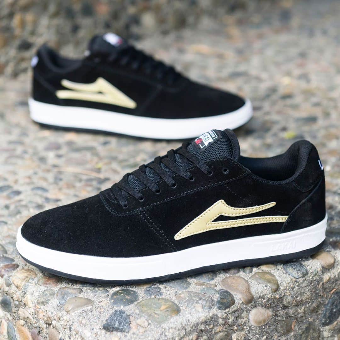 ラカイリミテッドフットウェアのインスタグラム：「Manchester XLK in Black/Gold Suede Available now at skate shops world wide and Lakai.com #Lakai #TheShoesWeSkate」