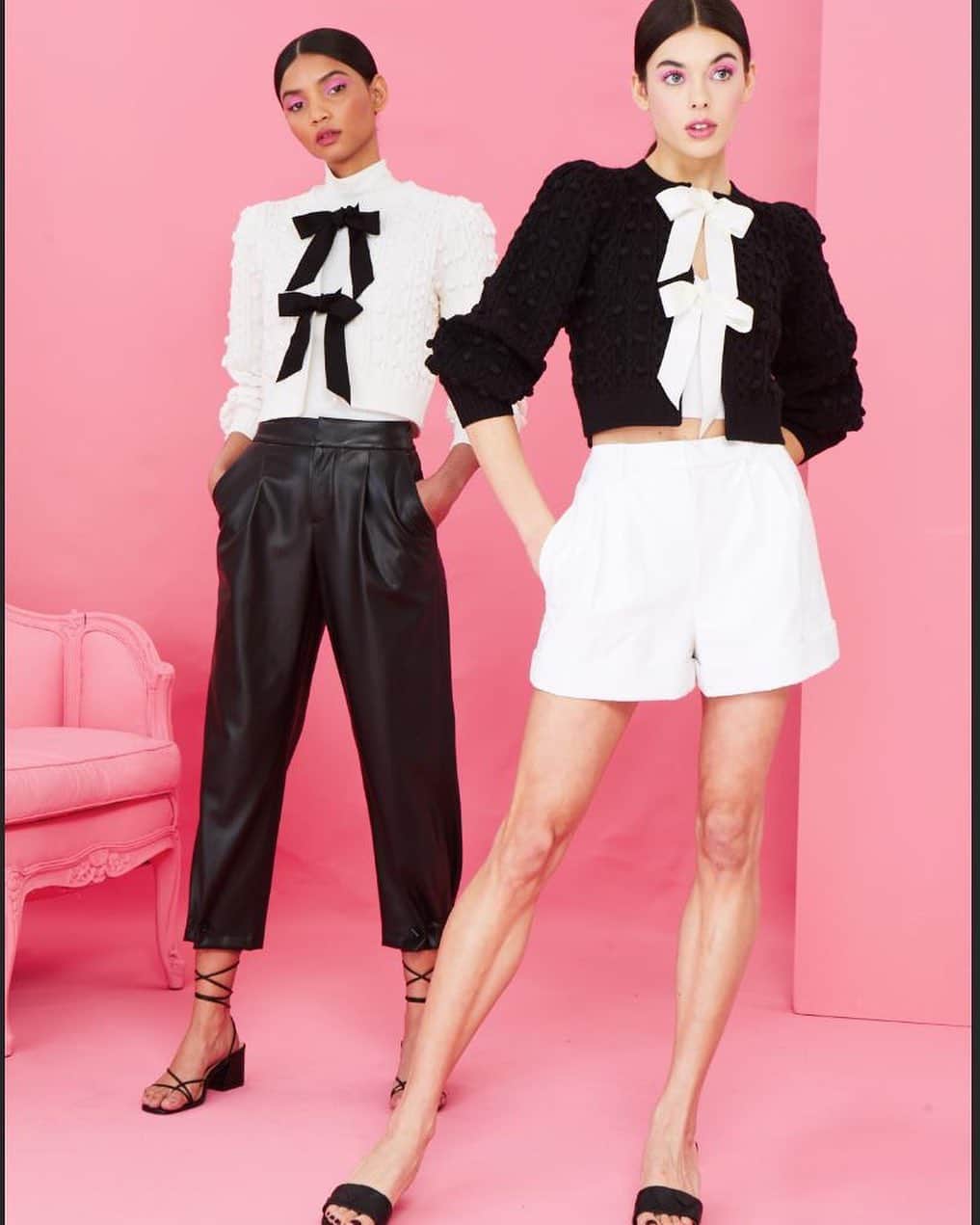 アリス+オリビアのインスタグラム：「The kitty cardigan! Coming back for 2021 in new colors! I love it back to our vegan shorts and toggle trousers!」