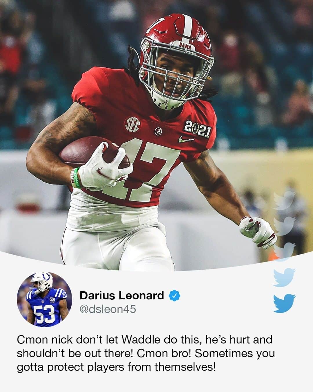 espnさんのインスタグラム写真 - (espnInstagram)「NFL stars reacted to Jaylen Waddle returning from a fractured ankle to play in the National Championship game.」1月12日 10時42分 - espn