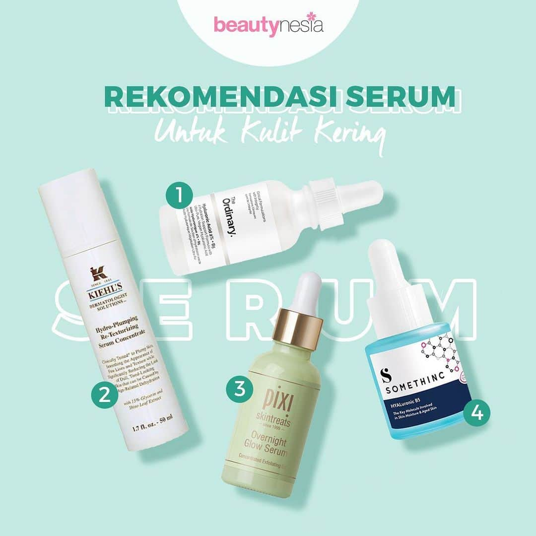 Beauty | Health | Fashionさんのインスタグラム写真 - (Beauty | Health | FashionInstagram)「Punya kulit kering emang susah susah gampang, kalau udah terlalu kering bisa sampai mengelupas bahkan kulit jadi kusam. Nah, penggunaan serum penting banget nih supaya kulit tetap terhidrasi dan lembab. Gak usah bingung, Beautynesia punya rekomendasinya nih buat kamu 😁⁣⁣  1. The Ordinary Hyaluronic Acid 2 + B5 2. Kiehl’s Hydro-Plumping Re-Texturizing Serum Concentrate 3. Pixi Overnight Glow Serum 4. Somethinc Hyaluronic B5 Serum  Gimana , tertarik nyoba gak nih? Hihih⁣⁣ ⁣⁣ -⁣⁣ #beautynesiaid #serumremaja #kulitkering #kulitkusam #serum #serumglowing #serumwajah #rekomendasiskincare #rekomendasiserum #skincare #skicareroutine #skincaretips #skincareproducts #dryskin #dryskinroutine」1月12日 10時42分 - beautynesia.id