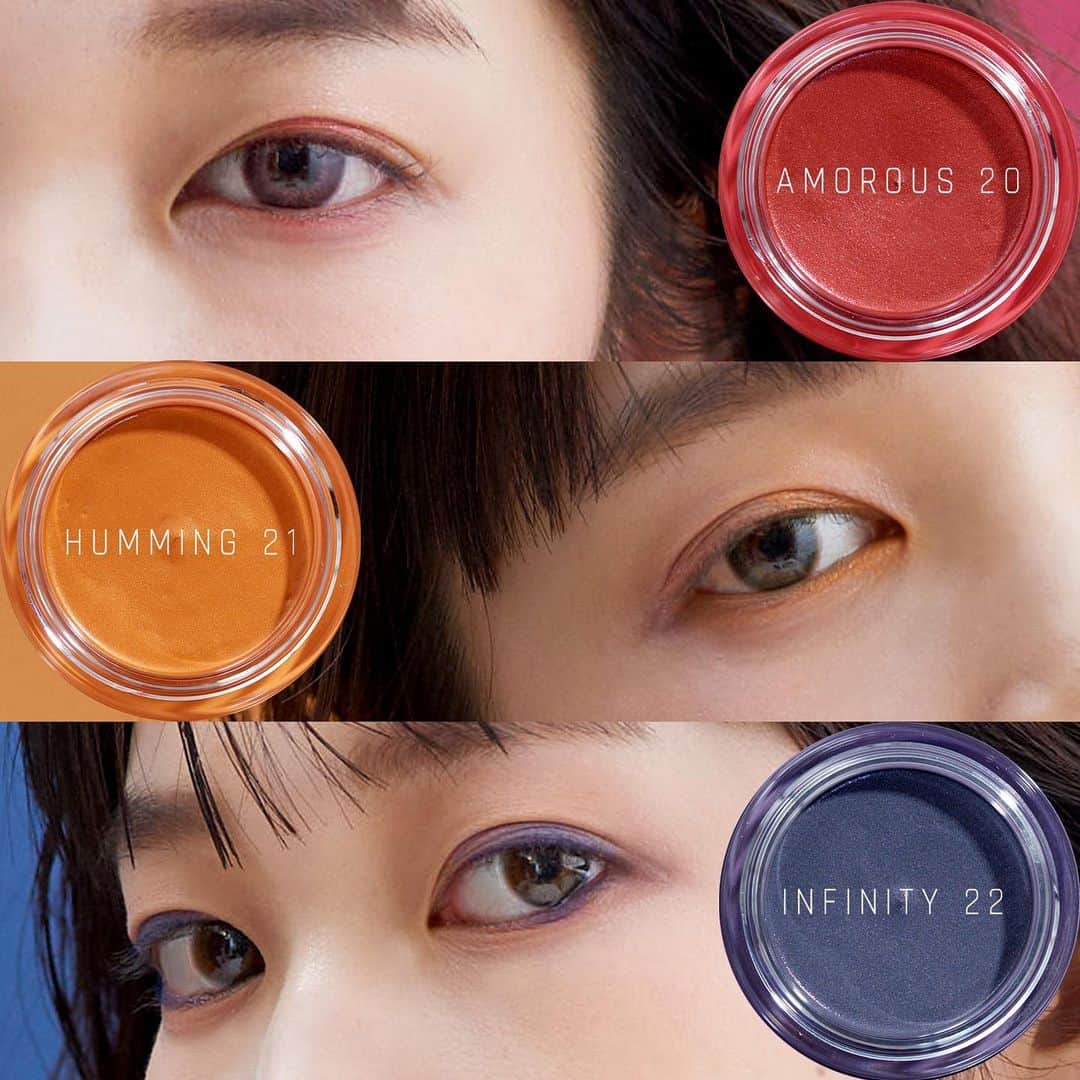 dazzshop officialのインスタグラム：「. . ■AMOROUS 20 . 肌なじみのいいレッドをベースに、ピンクパールとレッドパールを配合。 洒落感のある、色っぽい目元に。 . . ■HUMMING 21 . パーシモンを思わせるようなイエローをベースに、レッドパールとゴールドラメを配合。 ヘルシーな目元に。 . . ■INFINITY 22 . どんな色とも調和するグレーとブラックをベースに、ブルーやピンクのパールを配合。 ときには上品に、ときにはモードにと印象も自由自在に。 . . Hair&Make-up: Yuki Ishikawa / Three PEACE model:Yu Hanaki /centraljapan . .  #DAZZSHOP #ダズショップ #eyemakeup #makeup #beauty #cosme #ビューティー #メイク #アイメイク #コスメ #スパークリングジェム #限定品 #限定コスメ @dazzshop_beauty」