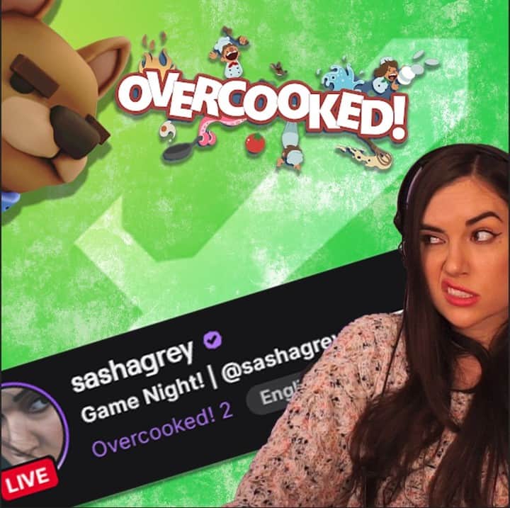 サーシャ・グレイのインスタグラム：「Live with community night over on #twitch  #twitchstreamer #overcooked2」