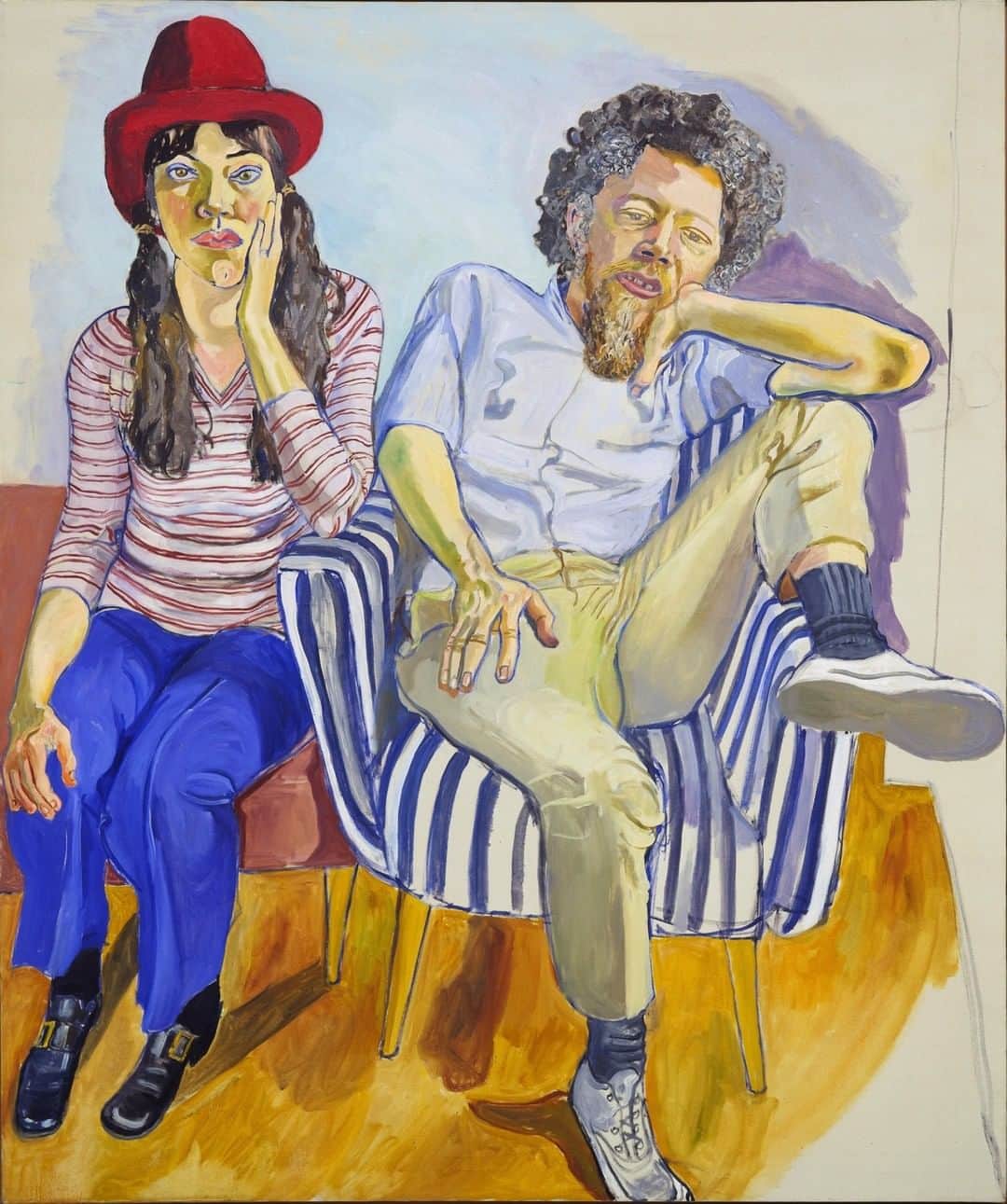 ニューヨーク近代美術館のインスタグラム：「Prolific portraitist #AliceNeel was devoted to the idea that “people’s images reflect the era in a way which nothing else could.”  Neel met the painter #BennyAndrews in 1966, when the @schomburgcenter organized a joint exhibition of their work. They became close, lifelong friends, and she depicted him here with his partner, photographer #MaryEllenAndrews, in 1972.  Andrews said of the experience of being painted by Neel, “It was so beguiling. She lulled you. And you can see it in my portrait. I am just lying in that chair.”  See the painting up close in our fourth-floor collection galleries. Plan your visit at the link in our bio.  🎨 Alice Neel, "Benny and Mary Ellen Andrews," 1972. Oil on canvas. #MoMACollection」