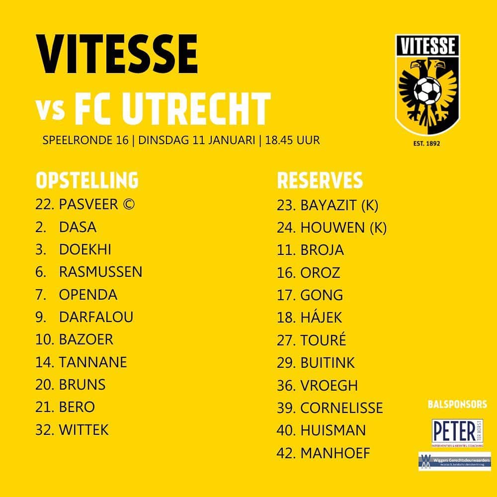 フィテッセさんのインスタグラム写真 - (フィテッセInstagram)「Starting 1️⃣1️⃣  Come on Vites! 💛🖤  #Vitesse #vitutr」1月13日 1時54分 - mijnvitesse