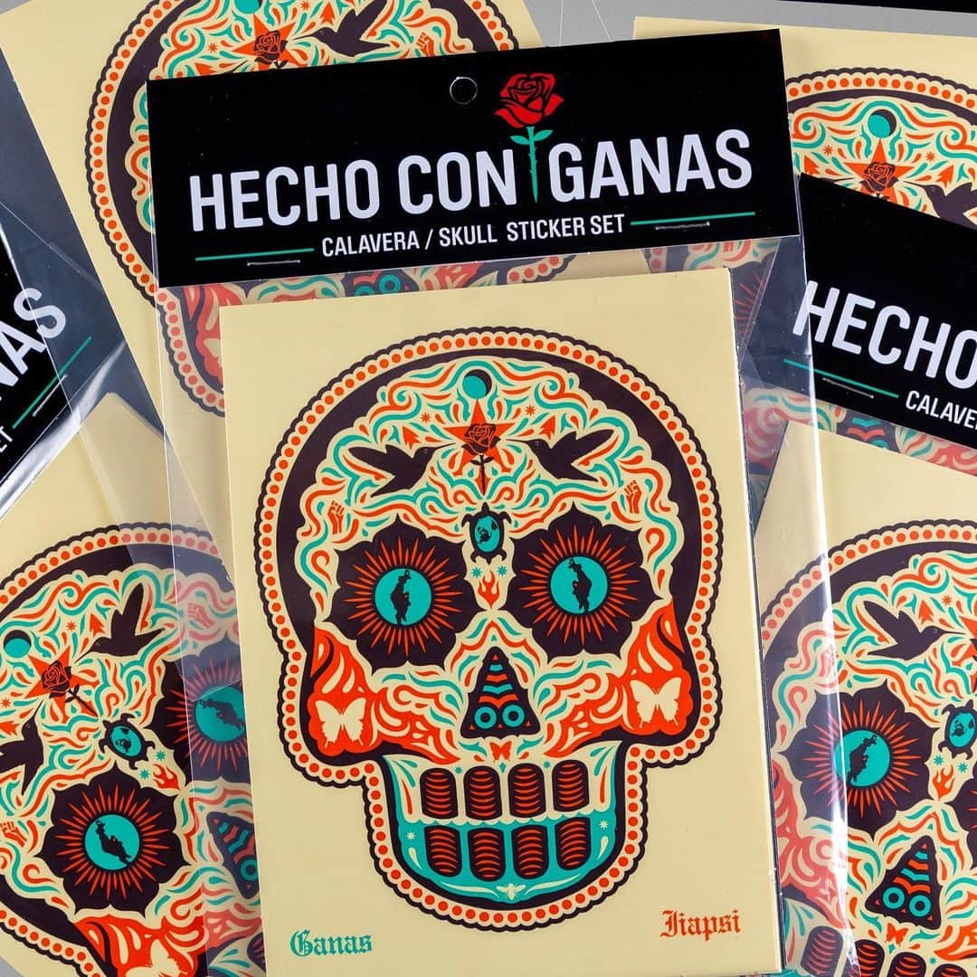 Shepard Faireyのインスタグラム：「My one time co-worker, sometimes collaborator, and always friend and fighter-of-the-good-fight, @ernestoyerena, is releasing sticker packs of The Calavera / Skull that we collaborated on! Dropping today, January 12th at 10am PST on Ernesto’s site: https://hechoconganas.bigcartel.com/ (link in bio). Each pack contains 8 stickers. Screen printed vinyl stickers. 4.76” x 6.5”. $25 per pack plus shipping. Don’t miss out! -Shepard」