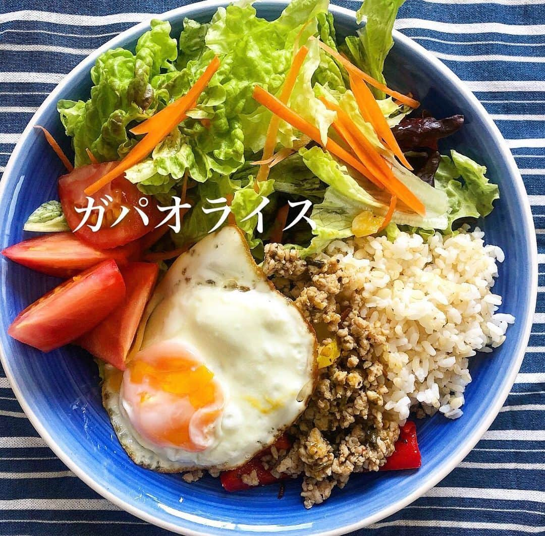 西尾春香のインスタグラム：「. ガパオライス🍚 たまにはこうゆうのもありだね🤤 . #おうちご飯 #料理 #ガパオライス #タイ料理 #おうちごはん #ごはん」