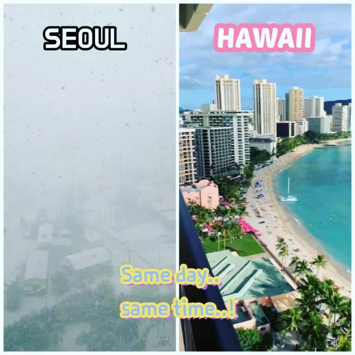 ハン・サンジンのインスタグラム：「In Seoul, where hands and feet are tied, I imagine Hawaii and dream that there will be good things tomorrow. same time same day... #royalhawaiianluxurycollectionresort  #royalhawaiianhotel#sheratonwaikiki #onlyattheRoyal Thanks to Debbie... #waikiki🌴☀️ #hawaii🏝 #seoul #snowing❄️ stay at home」