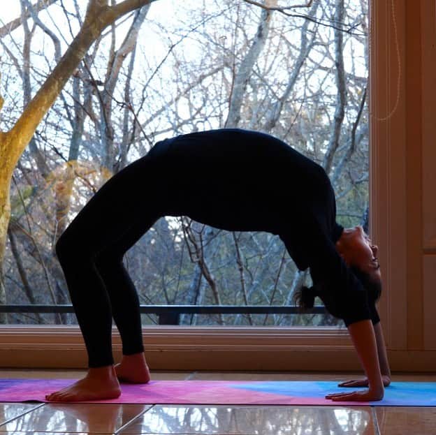 桑原りさのインスタグラム：「身体のいろんなところが刺激されるて気持ちいいブリッジ🧘‍♀️新陳代謝アップ、姿勢改善にも👌このヨガマット、かわいくて気持ちよくて、テンション上がる❤️ #yoga #ヨガ #yogadesignlabjapan」