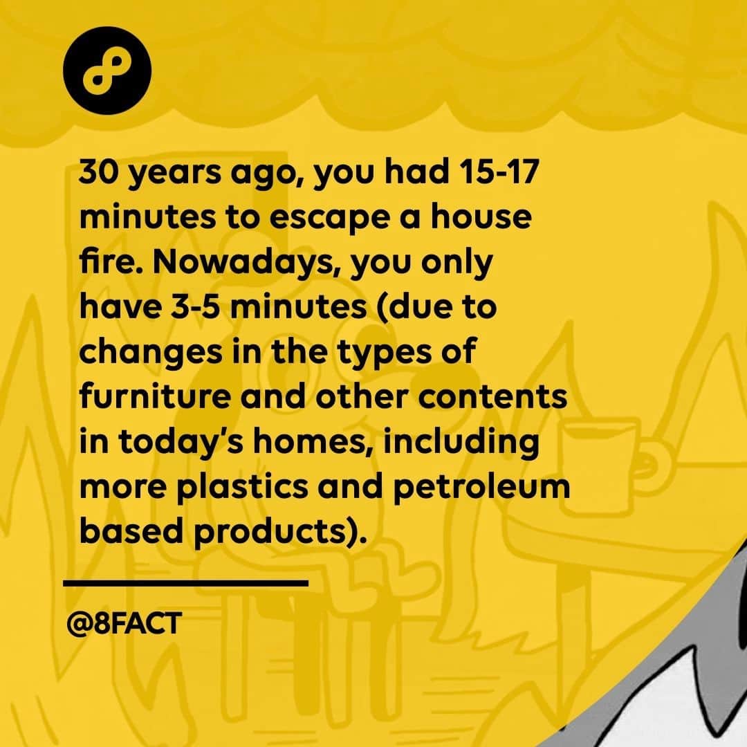のインスタグラム：「Changes in how homes are designed (open floor plans, larger rooms and higher ceilings) have also changed the chemical composition of the fire and greatly increased the speed at which it grows.」