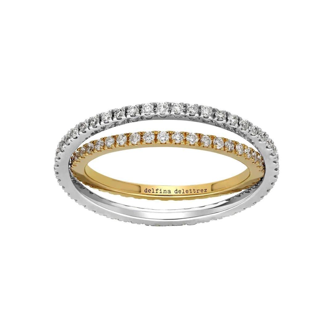 のインスタグラム：「Enter the Tourbillon world:  where the 2D becomes 3D and jewels spin into the 4th dimension   Tourbillon spinning ring in 18kt white and yellow gold adorned with pavé white diamonds   #delfinadelettrez  #tourbilloncollection」