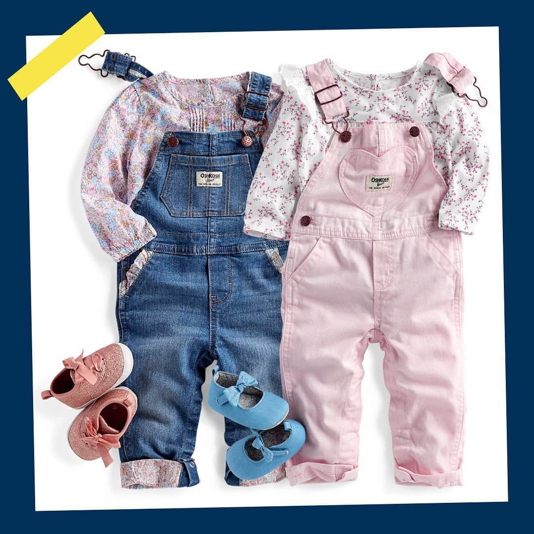 オシュコシュさんのインスタグラム写真 - (オシュコシュInstagram)「Oh my b’gosh, a new lineup of the World’s Best Overalls is in! POLL: Which pair will you pick?! #oshkoshkids #ruffles #heartpocket」1月13日 4時40分 - oshkoshkids