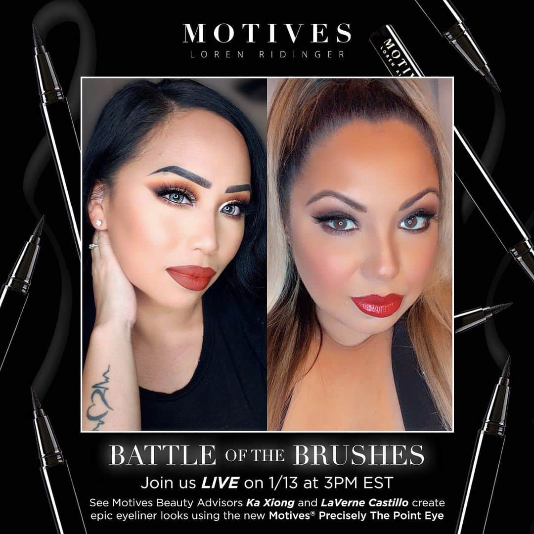 Motives Cosmeticsさんのインスタグラム写真 - (Motives CosmeticsInstagram)「We’re winging it tomorrow! Learn to slay in liquid liner as we go LIVE on Instagram to learn some epic eyeliner looks from Motives Beauty Advisor’s @yourstrulyka and @brushedbylaverne using the new Precisely The Point Eye Line in Pitch Black. We know eyeliner can be tricky so this is the perfect opportunity learn some tips and tricks! See you there 🖤」1月13日 5時36分 - motivescosmetics