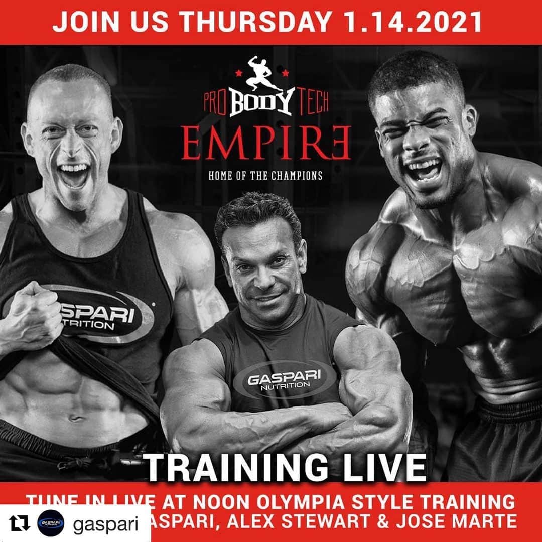 Hidetada Yamagishiさんのインスタグラム写真 - (Hidetada YamagishiInstagram)「#Repost @gaspari with @get_repost ・・・ In two days, the Dragon Slayer @richgaspari is taking over @probodytechempiregym, and your Instagram Live for an Olympia style training session with Elite #TeamGaspari Athlete Jose Marte (@ajsfitness718) and Alex Stewart (@alexbigstew) 💪  Make sure to your alarm for this Thursday, January 14th at 12 pm EST/ 9 am PST, you won’t want to miss this ⏰  #Gaspari #Proven #GaspariNutrition #Bodybuilding #Fitness #Workout #Exercise #Healthy #RichGaspari #SuperPumpAggression #Preworkout #PlasmaJet」1月13日 6時46分 - hideyamagishi