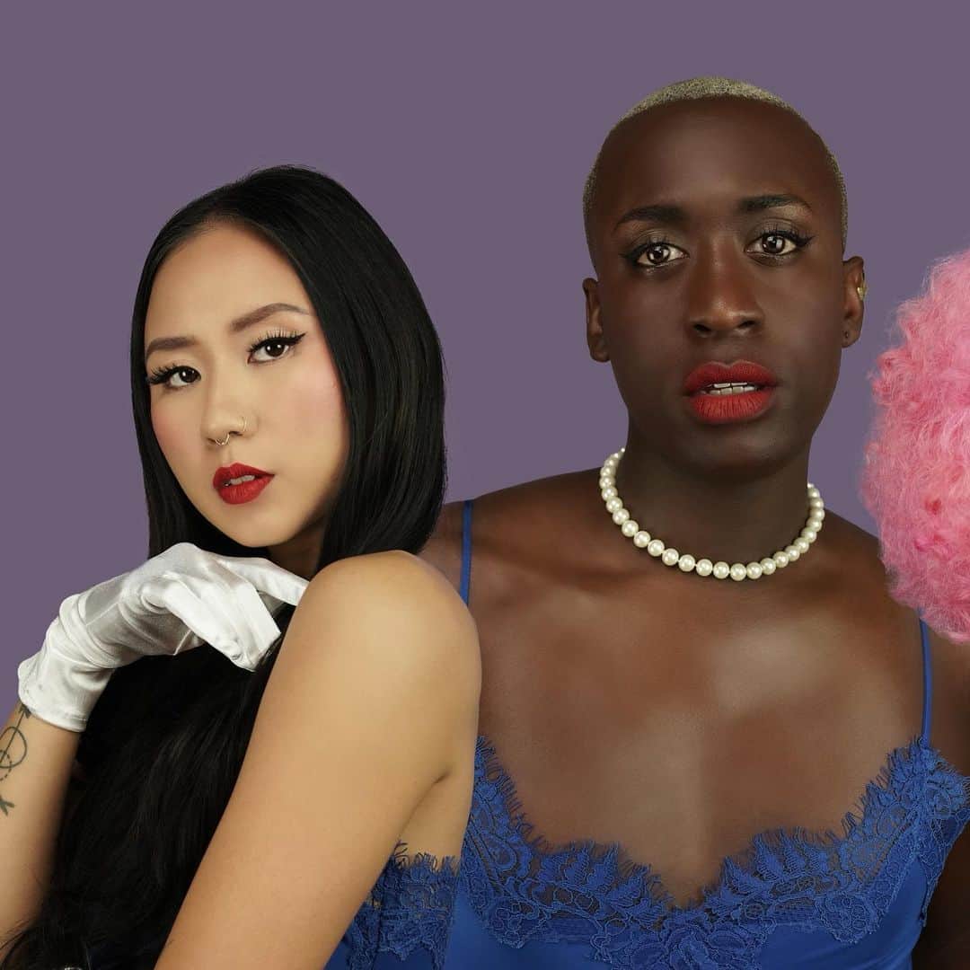 カーミンのインスタグラム：「SWIPE 👉🏼 for SZN 1 @qveenstudio campaign featuring my talented friends @winni3ta @vincint @iammadisonrose 💄 link in bio  makeup artist @cagne_liann  dresses by @goldhawk_」