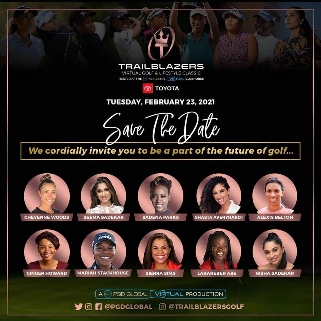シャイエン・ウッズのインスタグラム：「Excited to join forces with these inspiring ladies and launch the Inaugural Trailblazers Virtual Golf & Lifestyle Classic.  Celebrating women in the game, diversity and leadership with our own voice!   Join me and my #TrailblazersGolf crew as we share our journeys in the @PGDGlobal Virtual Clubhouse  Presented by @ToyotaUsa featuring an exclusive @PGA Of America discussion!」