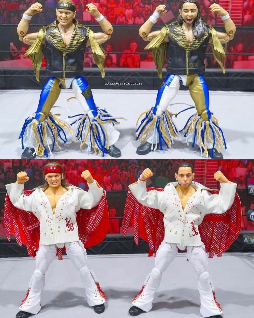 マット・ジャクソンのインスタグラム：「Seeing a lot of people with their new Golden Elite style Young Bucks action figures! You get your hands on them, or our series 1 figures yet?」