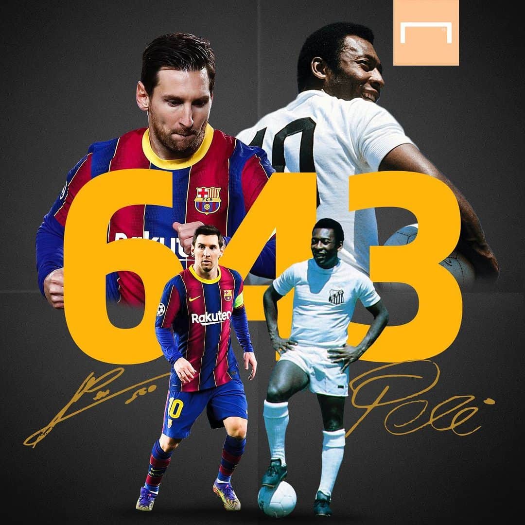 のインスタグラム：「. ＼ #バルセロナ で 6️⃣ 4️⃣ 3️⃣ ゴール！⚽️／ #ペレ が #サントス 時代に記録した単一クラブにおける最多得点数 (643ゴール) に #メッシ が並ぶ！ . #soccer #football #laliga #barcelona #santos #lionelmessi #messi #pele #サッカー #フットボール #ラリーガ #⚽」