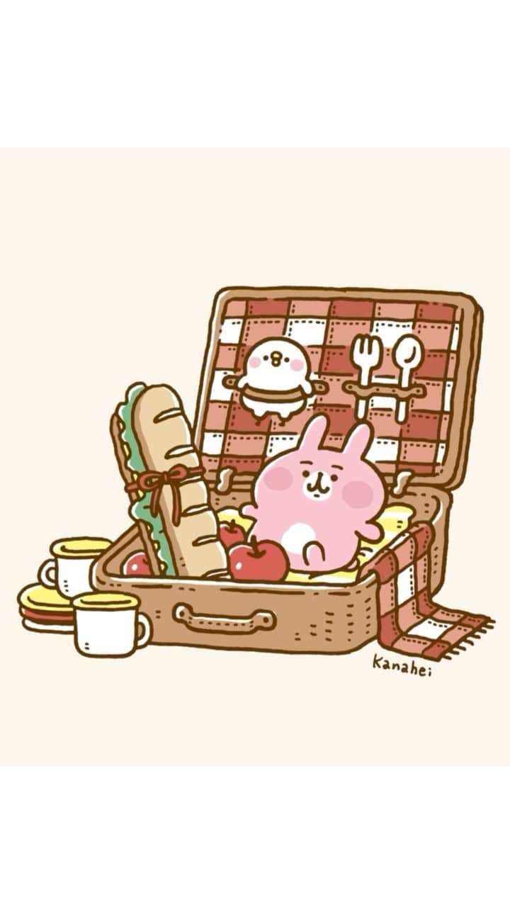 カナヘイのインスタグラム：「Picnic basket  #Illustration #making #タイムラプス #メイキング #kanahei #卡娜赫拉 #卡娜赫拉的小動物 #カナヘイの小動物」