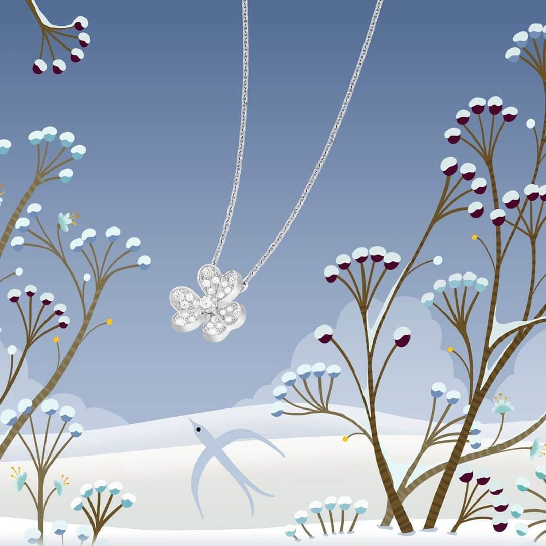 ヴァンクリーフ&アーペルさんのインスタグラム写真 - (ヴァンクリーフ&アーペルInstagram)「Winter is here! Follow the bird as it circles the clear sky and spot Frivole creations among a snow-covered scene imagined by Artist @charlotte.gastaut. #VCAfrivole #VCAflora #DiamondBreeze #VanCleefArpels」12月21日 0時53分 - vancleefarpels