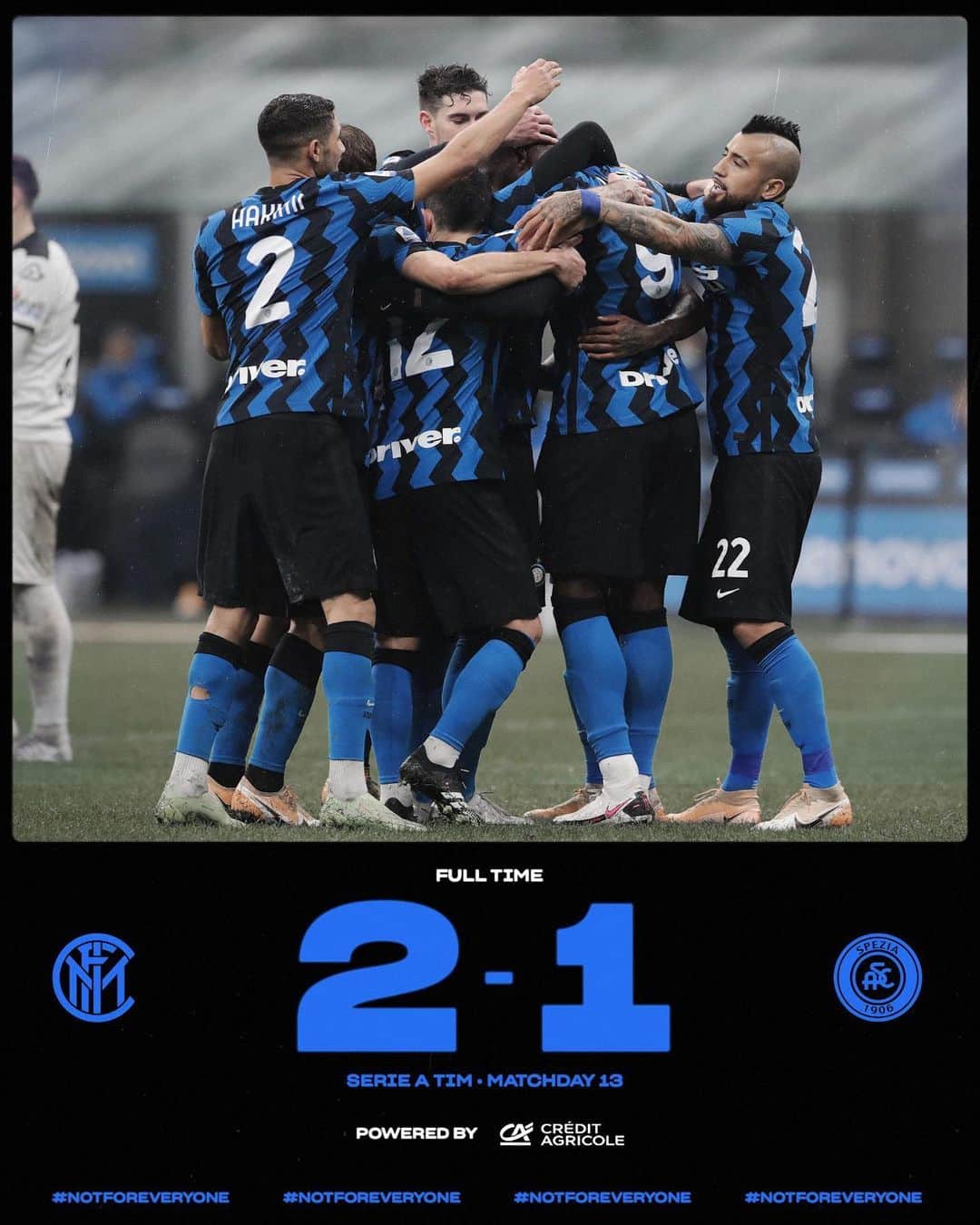 インテルナツィオナーレ・ミラノさんのインスタグラム写真 - (インテルナツィオナーレ・ミラノInstagram)「FULL TIME!!!!! #InterSpezia 2️⃣-1️⃣ ⚽️ 51’ @achrafhakimi  ⚽️ 72’ @romelulukaku (P) ⚽️ 90’+4 Piccoli #Inter #ForzaInter #SerieA #Football」12月21日 0時59分 - inter