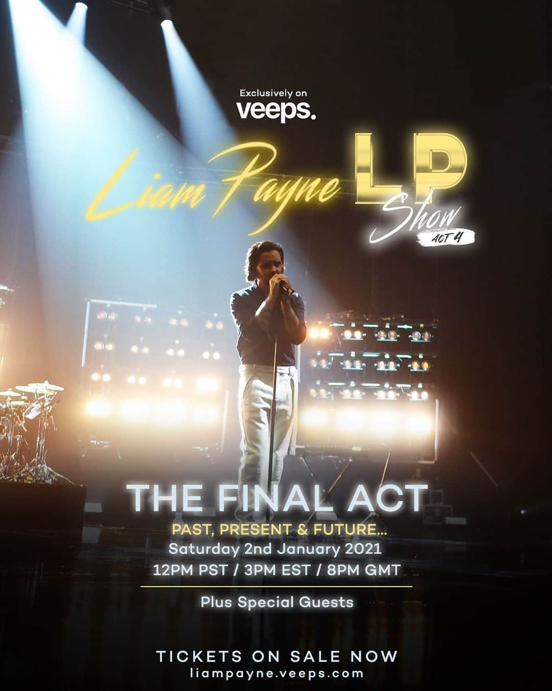 リアム・ペインのインスタグラム：「The final Act! I’m so happy to announce #TheLPShowAct4 is coming January 2nd on @veeps. I want to end 2020 and start 2021 with my closest fans and friends, and this show will bring together the Past, Present and Future of LP. Tickets are on sale now in my bio.  I've been planning this for a while and some of the show has been shot already. So on the night, I’ll be watching some of it along with all of you! 🙌🏼  I’ve created a very different format for this show and hope you'll love it. I am doing a one-off, very special set of 1D songs selected by you guys (more to come from me on that…), I’ll also perform a set from my present album, and finally I’ll give you a glimpse into the future.  This will be my last show until I return with new music later in 2021. If you purchase a ticket in the first 24 hours from now, you’ll have the chance to be a part of this very special final show with me.  As always, Act 4 will be supporting charities @unicef, @trusselltrust and also my crew. Thanks to you guys they have had a full year of employment and they couldn’t thank you all enough.  This whole year all I’ve wanted is to have some fun and keep you guys entertained in what has been a challenging year for us all.  Come join the party and expect to sing, laugh and maybe even shed a tear.  See you on January 2nd.  Liam x」