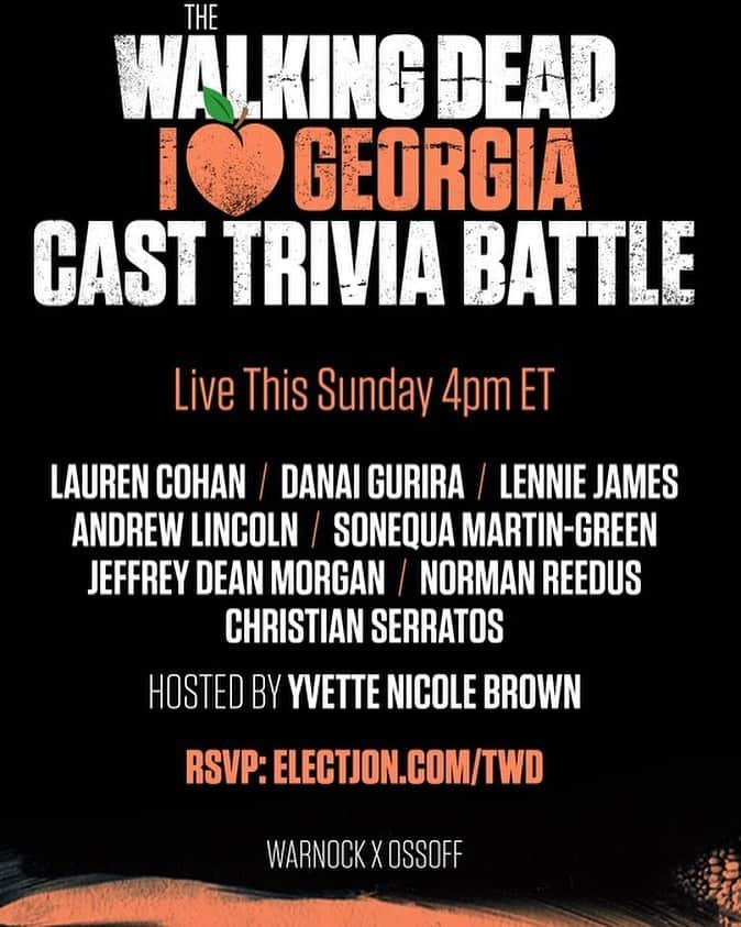 サラ・ポールソンさんのインスタグラム写真 - (サラ・ポールソンInstagram)「This Sunday (TODAY!!!) the #TWD cast is going head-to-head in a trivia battle. Sign up to help @ReverendWarnock and @Ossoff win in Georgia and you can join! Link in bio」12月21日 2時23分 - mssarahcatharinepaulson