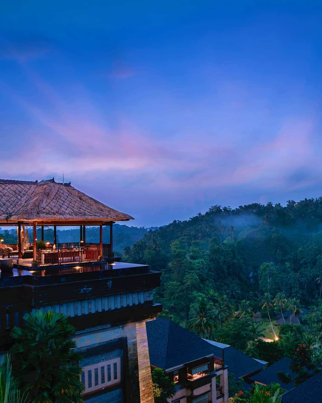 のインスタグラム：「Unwind above lush hillsides, as evening colors cross the sky at #Mandapa, a Ritz-Carlton Reserve.」