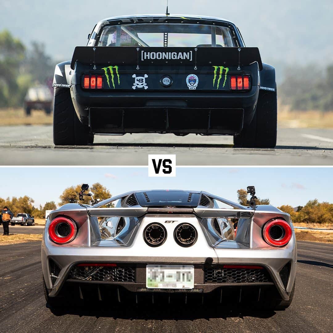 ケン・ブロックのインスタグラム：「Icon vs. icon. The most iconic car that @Ford has ever built, the Ford GT, versus the most iconic car that Hoonigan Racing and myself has ever built, the Hoonicorn. See which blue oval is bringing home the win on tomorrow’s episode of Hoonicorn Vs The World on the @TheHoonigans Youtube channel. #HoonicornVsTheWorld #Hoonicorn #FordGT」