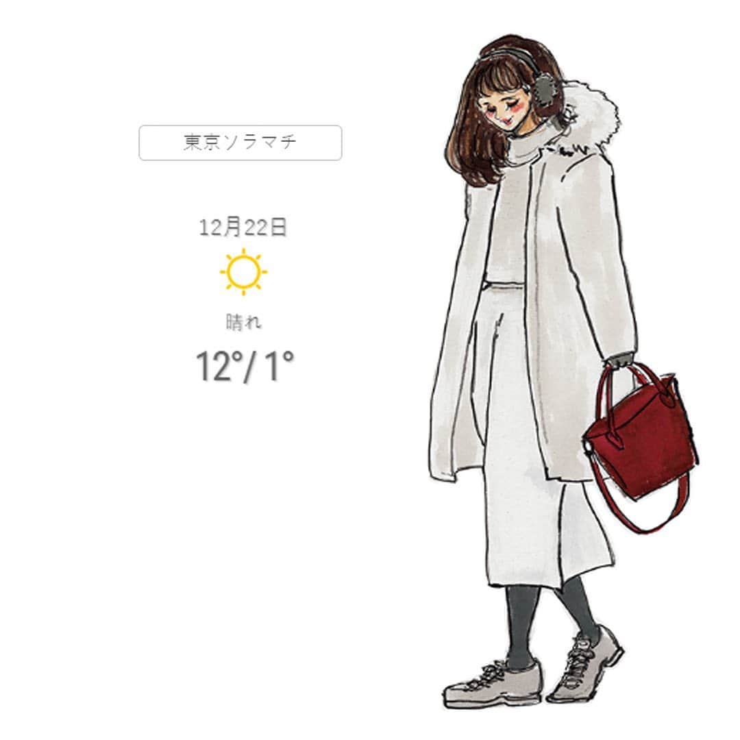 のインスタグラム：「今年のクリスマスはみなさんどう過ごされますか？❄️﻿ コロナの影響で集まることはなかなか難しいですが、集まって食事ができないだけ、その分を友人家族へプレゼント🎁を送るのも素敵かも❤️﻿ お買い物のついでに、スカイツリーのイルミネーションを見て、来年はきっと、みんなで一緒に見れますようにと願って。。✨﻿ ﻿ #tnql #東京ソラマチ #防寒コーデ #コーディネート #おしゃれ  #イラストレーターさんと繋がりたい #おしゃれさんと繋がりたい ﻿ ﻿」