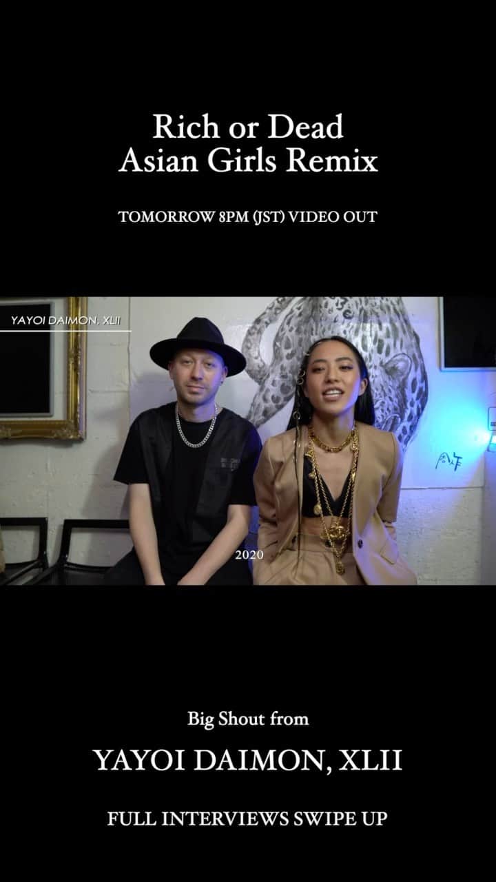 大門弥生のインスタグラム：「🚨Rich or Dead Asian Girls Remix🚨 TOMORROW 8PM VIDEO OUT  Big shout from 【YAYOI DAIMON, XLII】🇯🇵 @xliimusic   ♬Full Interviews from なみちえ, あっこゴリラ, Swervy, C.Holly youtu.be/njl7enauI2E」