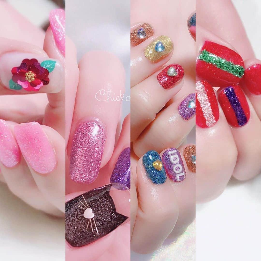なかやまちえこのインスタグラム：「過去のお気に入りグリッターネイルセレクション💫⠀ ⠀ #nail #nails #nailart #ネイル #美甲 #ネイルアート  #japanesenailart #manucure #japanesenails #manicurist #gelnails #أظافر #네일아트 #미용 #vẽmóng #グリッターネイル #ラメネイル #glitternails」