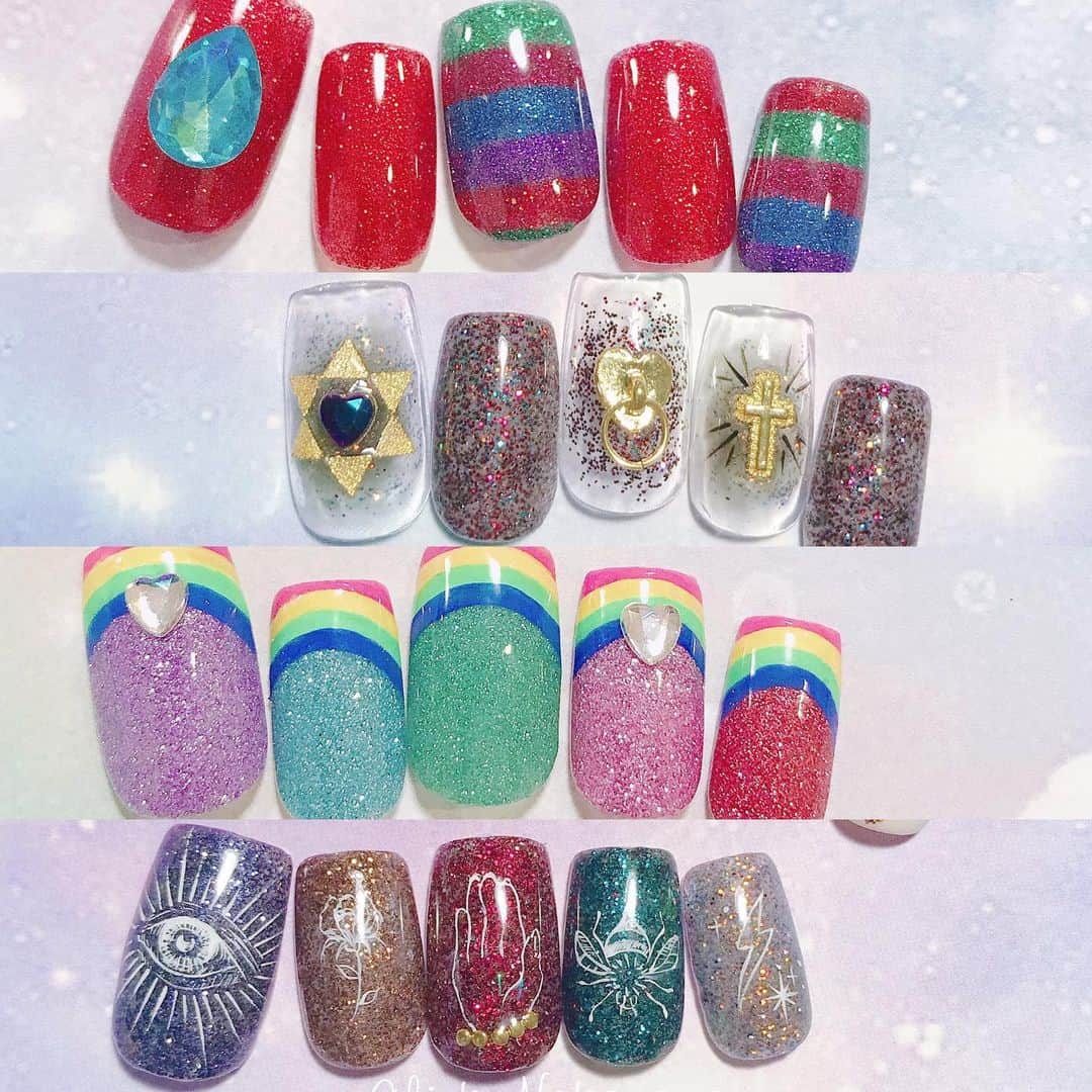 なかやまちえこのインスタグラム：「glitter nailsセレクション②✨⠀ ⠀ @prexyofficial #nail #nails #nailart #ネイル #美甲 #ネイルアート  #japanesenailart #manucure #japanesenails #manicurist #gelnails #أظافر #네일아트 #미용 #vẽmóng #グリッターネイル #ラメネイル #glitternails」