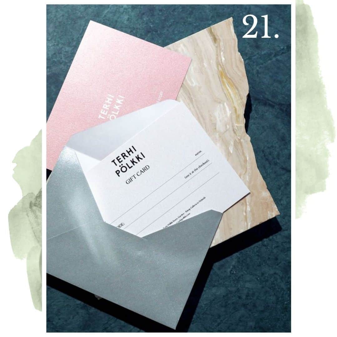 テーリポルキのインスタグラム：「ADVENT CALENDAR #21 🕯 Sustainable Christmas and years to come 💫 ⠀⠀⠀⠀⠀⠀⠀⠀⠀ Long-lasting and practical gifts are the most sustainable ones. If you're not sure what to give, give a gift of choice with our gift card. Available both online and in our store where you can also  use it. ⠀⠀⠀⠀⠀⠀⠀⠀⠀ ⠀⠀⠀⠀⠀⠀⠀⠀⠀ Store opening times this week:⠀⠀⠀⠀⠀⠀⠀⠀⠀ Mon 21.12. 11-19⠀⠀⠀⠀⠀⠀⠀⠀⠀ Tue 22.12. 11-19⠀⠀⠀⠀⠀⠀⠀⠀⠀ Wed 23.12. 11-17⠀⠀⠀⠀⠀⠀⠀⠀⠀ 24.-26.12. Closed⠀⠀⠀⠀⠀⠀⠀⠀⠀ Sun 27.12. 12-16⠀⠀⠀⠀⠀⠀⠀⠀⠀ ⠀⠀⠀⠀⠀⠀⠀⠀⠀ Welcome to do the last minute Christmas shopping for you and the loved ones!⠀⠀⠀⠀⠀⠀⠀⠀⠀ ⠀⠀⠀⠀⠀⠀⠀⠀⠀ #TERHIPÖLKKI #terhipölkkistore #finnishdesign #sustainable #footwear #christmas #calendar #christmascalendar」