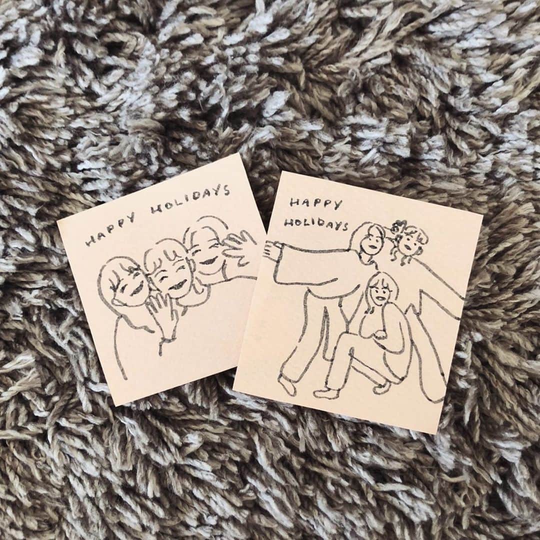 Apricots Artのインスタグラム：「mini holiday greetings🎄  親友2人にプチクリスマスカード 少し前に行った那須旅行のベストショットたち📸  Illusted by Mina」