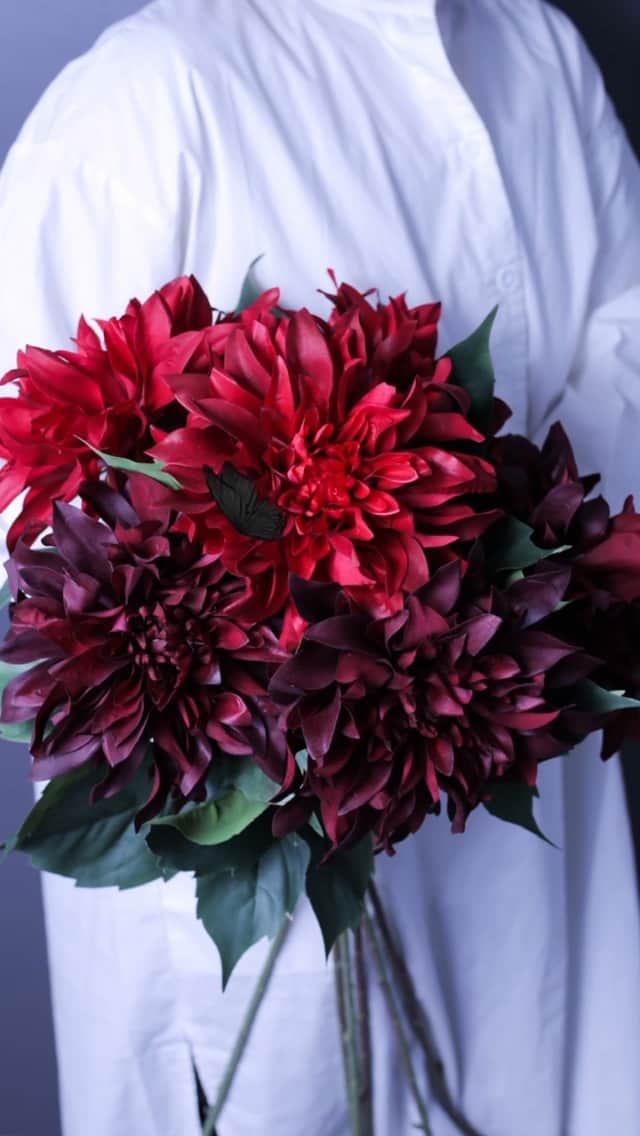 東京堂アーティフィシャルフラワーMAGIQのインスタグラム：「・ 【アーティフィシャルで季節を迎える】 ～Ｗinter Color Flower＊NewYear (ウィンターカラーフラワー＊新春）～ ・ 『Black Butterfly Dahlia』 深紅の大輪は優雅さを纏い、まるで炎のように咲き誇る黒蝶・ダリアマーベラス🌼 輝かしい新年を華やかに彩ります！ ・ FM2368-3.7  ダリアマーベラス ・ 【Happy New Year🌅キャンペーン】開催中！ 期間:2020年12月8日(火)〜2021年1月3日(日) 入賞→ ６名 発表→ 1月7日(木) 、8日（金） ・ ●テーマ 【新春(お正月)🎍】の写真を投稿してください。 ・ 応募は簡単！ 以下参加方法にて、どなたでも参加OKです。 ◎参加方法 ① @magiq.jp をフォロー ② #magiq新春2021 をタグ付けて投稿して下さい！ ・ 皆さまのご参加をお待ちしております！！ ・ #MAGIQ #MAGIQのある暮らし #TOKYODO #東京堂 #アーティフィシャルフラワー #アーティフィシャル #アートフラワー #造花  #フェイクフラワー  #花 #花のある暮らし #花のある生活 #花好きな人と繋がりたい #花を飾る #インテリア #インテリアフラワー  #フラワーデザイン #フラワーアレンジメント #フラワーアレンジ #アレンジメント #artificial #artificialflower #flowerofinstagram #flowersoninstagram #花藝 #꽃스타그램 #조화 #ダリア#dahlia」