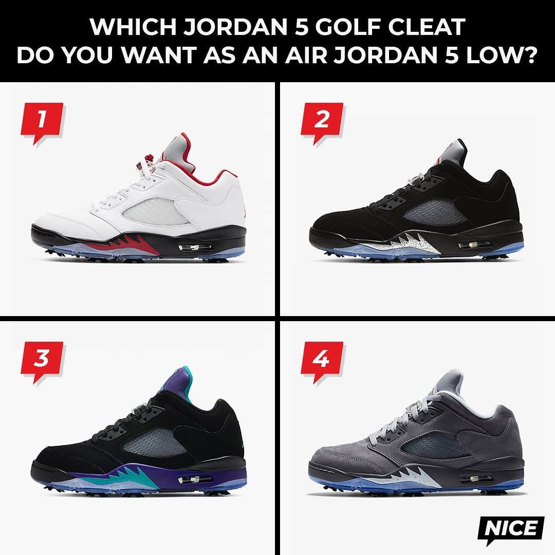 Nice Kicksさんのインスタグラム写真 - (Nice KicksInstagram)「Which Jordan 5 Golf Cleat would you like to see turned into an AJ5 Low? 🤔」12月22日 7時12分 - nicekicks