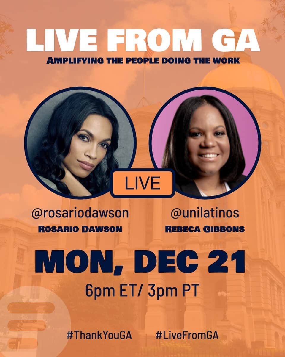 ロザリオ・ドーソンのインスタグラム：「Round 2! About to go live with the lovely Rebeca Gibbons of @unilatinos to discuss all things #GeorgiaSenateRunOff! #GeorgiaOnMyMind」