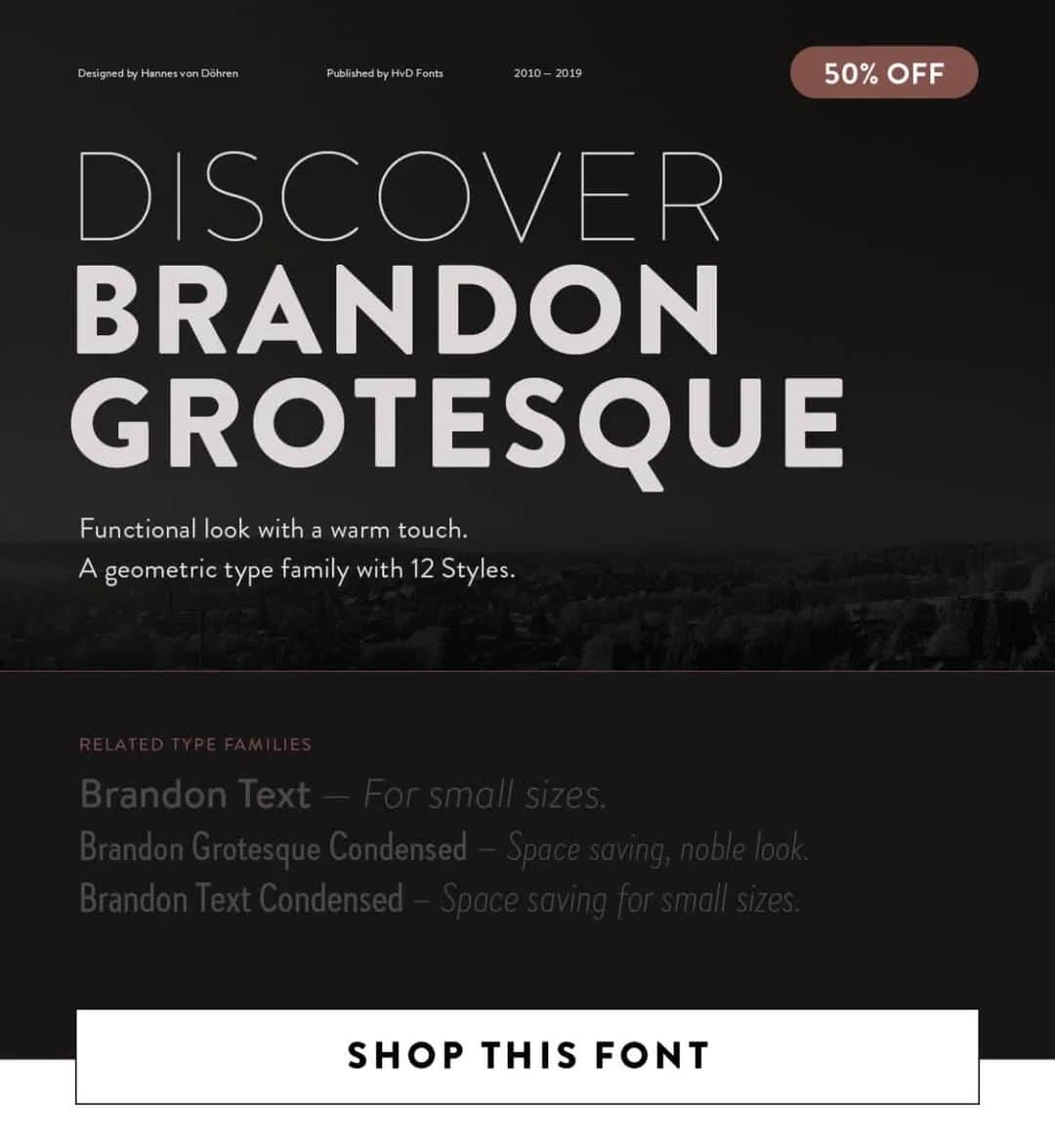 myfontsのインスタグラム：「Let us whet your appetite with a few examples of Hannes’ excellent work: every one of his 45 releases is 50% off today only as part of the first day of our #12days of type sale. https://bit.ly/3mIPmwP」