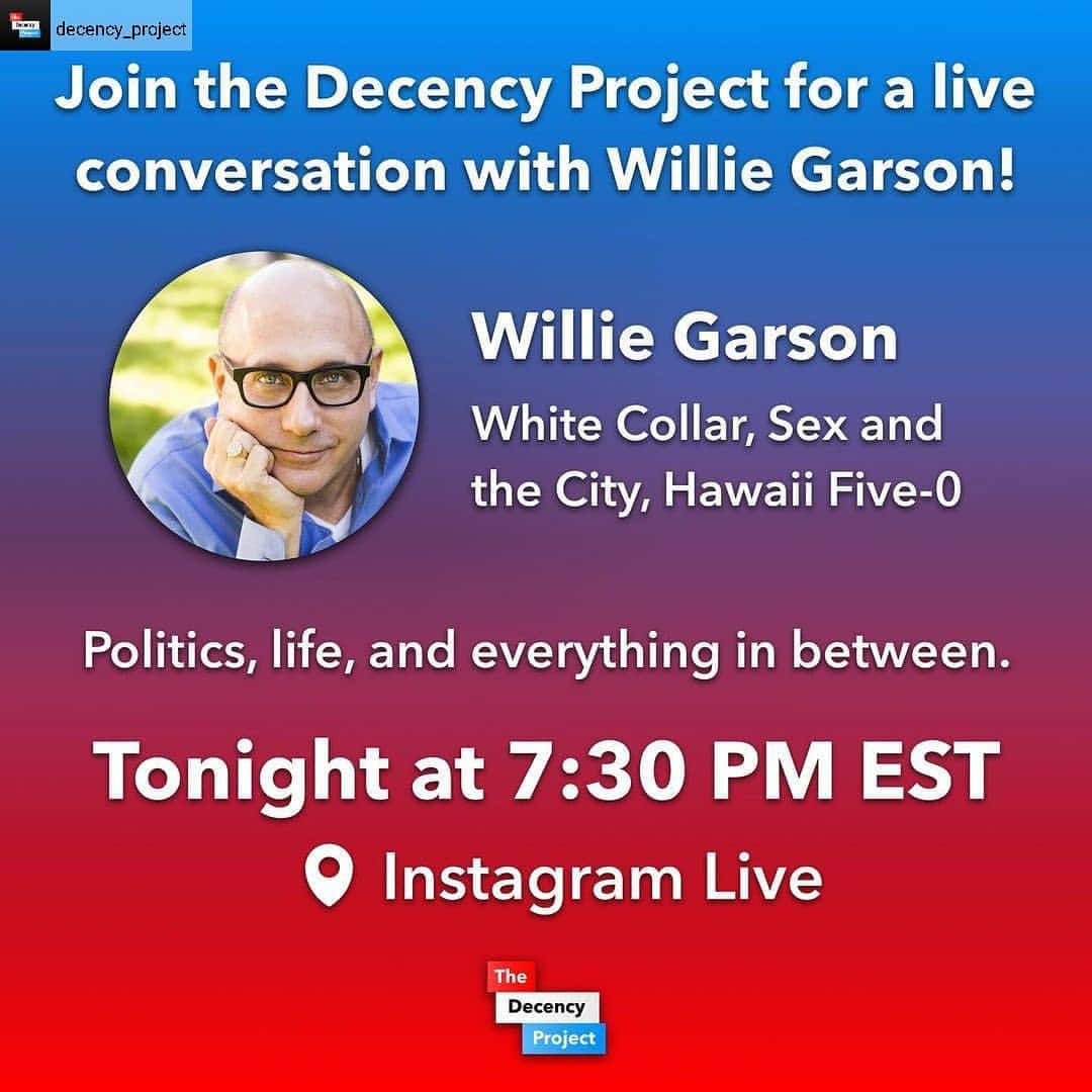 ウィリー・ガーソンのインスタグラム：「Today at 7:30ET, 4:30PT!! DECENCY!!  #Repost from @decency_project with @regram.app   ...   Join us here tonight for a live chat with the one and only @willie.garson!」