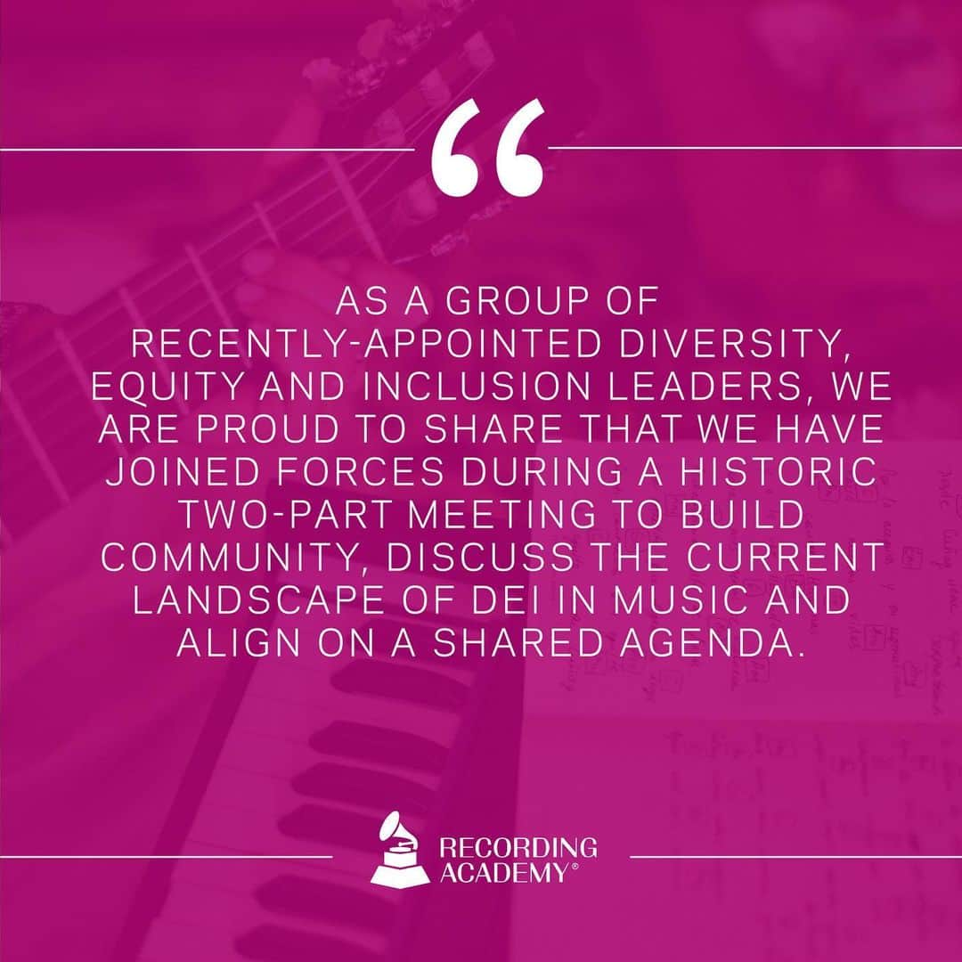 The GRAMMYsさんのインスタグラム写真 - (The GRAMMYsInstagram)「"During one of the most difficult years imaginable in the world and in music, from racial injustice and social unrest to a public global health crisis, we are reminded of the unifying and healing power of music. As a group of recently-appointed Diversity, Equity and Inclusion leaders, we are proud to share that we have joined forces during a historic two-part meeting to build community, discuss the current landscape of DEI in music and align on a shared agenda. Together, we are committed to the work ahead and the partnership required to drive necessary and long overdue change in music for all underrepresented communities.  We stand in solidarity with #TheShowMustbePaused and the progress Jamila Thomas and Brianna Agyemang have accomplished this year.  We share the common goal of working to ensure that the companies we represent are doing the deep work to examine systemic racism and inequity, and are taking the necessary actions to accelerate progress on representation, equity and meaningful community engagement with and for Black people and communities."  🎶 A. Ryan Butler (Director of Diversity, Equity and Inclusion at the #RecordingAcademy)  🎶 @Valeisha Butterfield Jones (Chief Diversity, Equity and Inclusion Officer at the #RecordingAcademy)  🎶 Liliahn Majeed (SVP, Chief Diversity, Inclusion and Belonging Officer at @UniversalMusicGroup)  🎶 Naledi Nyahuma Seck (Director of Diversity, Inclusion and Belonging at @UniversalMusicGroup)  🎶 Dr. @MauriceStinnett (Global Head of Diversity, Equity and Inclusion at @WarnerMusic Group)  🎶 Tiffany R. Warren [@diverstar] (EVP, Chief Diversity and Inclusion Officer at @SonyMusic Group)」12月22日 5時23分 - recordingacademy