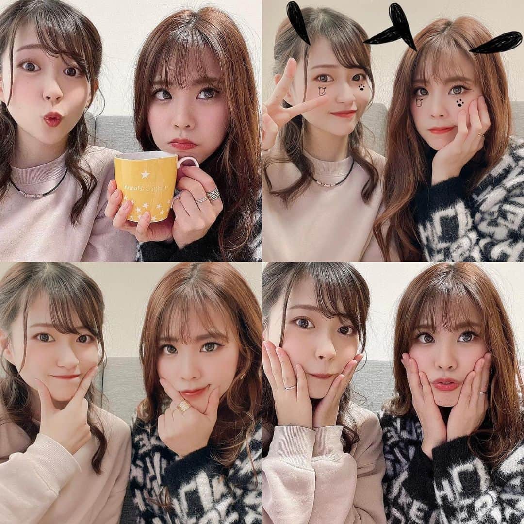 のインスタグラム：「. 久々すみたんと💓 私たちは歌と踊り大好きのようで。笑 . .  #osaka#fashion#smile#make#大阪#関西#AAA#いいね#美容#前髪#イヤリングカラー#セクラバさんと繋がりたい#お家時間」