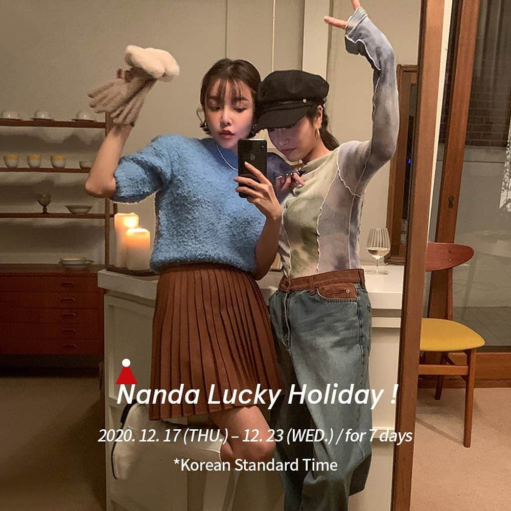 Official STYLENANDAのインスタグラム：「Nanda Lucky Holiday❣️ 특별한 날을 위한 홀리데이룩 15% 할인중!! 3CE 클리어 레이어 에디션 할인도 놓치지 마세요💫 (~12월 23일까지) - Special Holiday 15% OFF💕 Get Nanda's holiday look for special occasions  and 3CE CLEAR EDITION at 15% OFF #stylenanda #3ce」