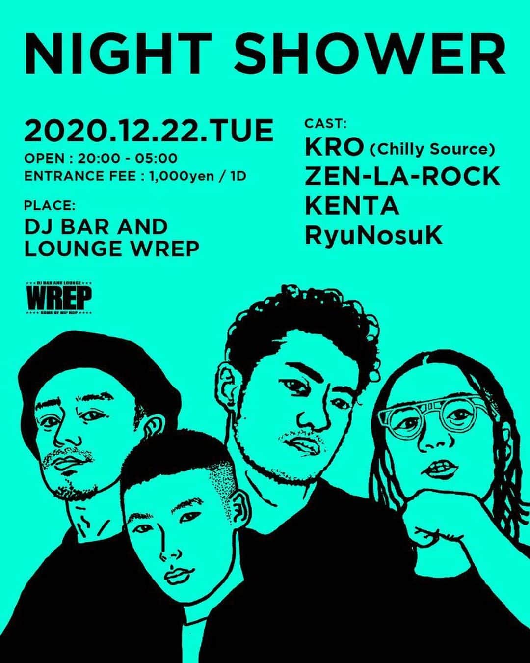ZEN-LA-ROCKのインスタグラム：「🎅師走🎅 さてさて年末っ まず本日火曜は今年最後の『NIGHT SHOWER』納めです🚿 KRO氏をゲストに開&催‼️ そして明日水曜はHASEBEさんの原宿駅前『WITH YOU HARAJYUKU』からの配信LIVEにFNCYでお邪魔します🔊現場観覧も🆗なので是🔥 その後はAbemaMixです。 泥酔の予感が。。。 投票も残り1週間っっっ プロフィールリンクからVOTE何卒すすす✅✅✅」