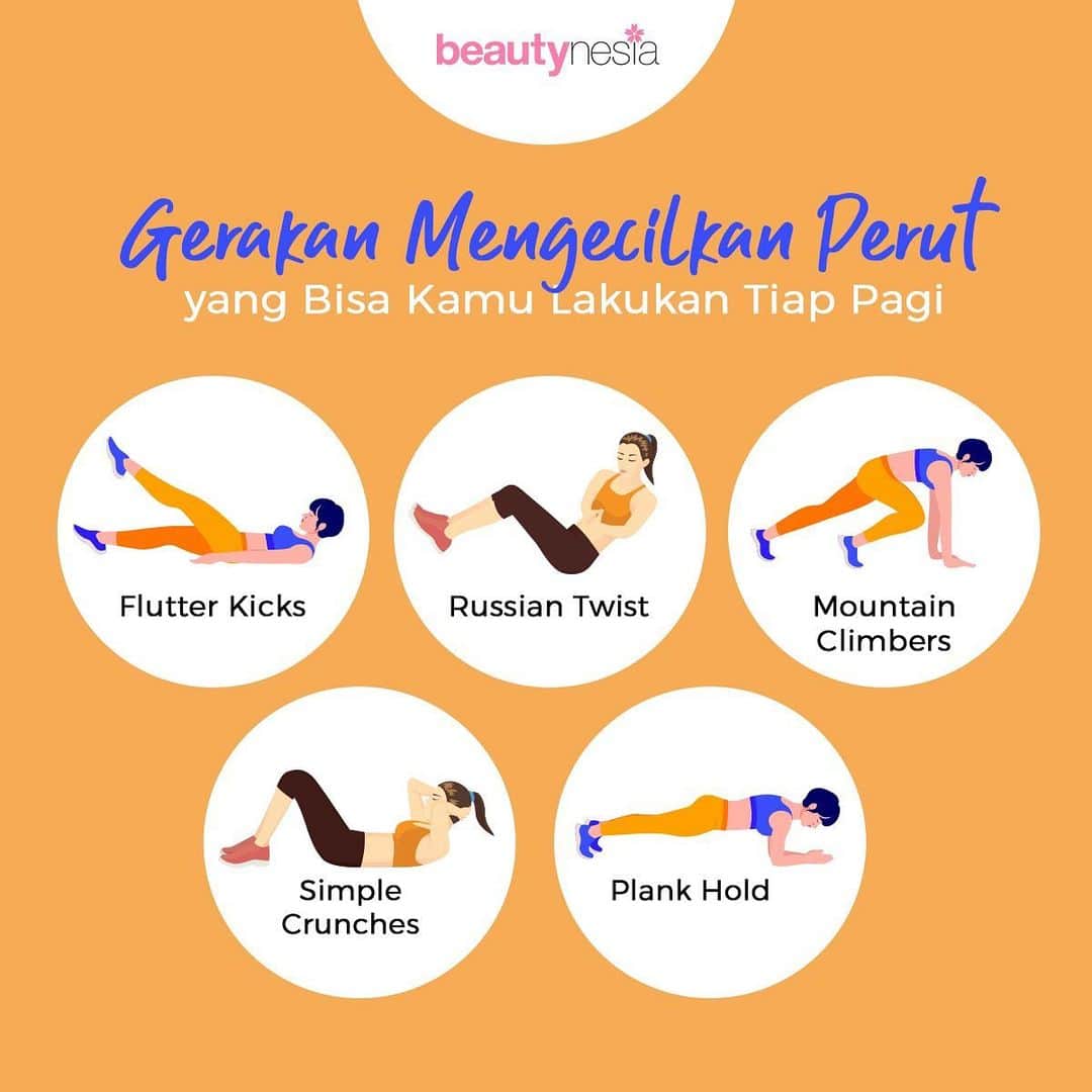 のインスタグラム：「2021 tinggal menghitung hari nih Beautynesian! Siapa yang next goals-nya membuang lemak lemak di perut? Yuk semangat yuk, semua memang butuh proses 😉. Salah satu proses untuk mengecilkan perut dengan melakukan 5 gerakan ini setiap pagi. Eits, jangan lupa juga imbangi dengan pola makan yang sehat dan rutin minum air putih ya.⁣⁣ ⁣⁣ Mention temen kamu yuk yang mau mengecilkan perut⁣⁣ ⁣⁣ Notes: kamu bisa lakukan gerakan ini sebanyak 2 repetisi dan jangan lupa untuk lakukan pemanasan ya⁣ ⁣ #BeautynesiaID #MengecilkanPerut #gerakanmengecilkanperut #workout #workoutdirumah #perutbuncir #olahragaringan」