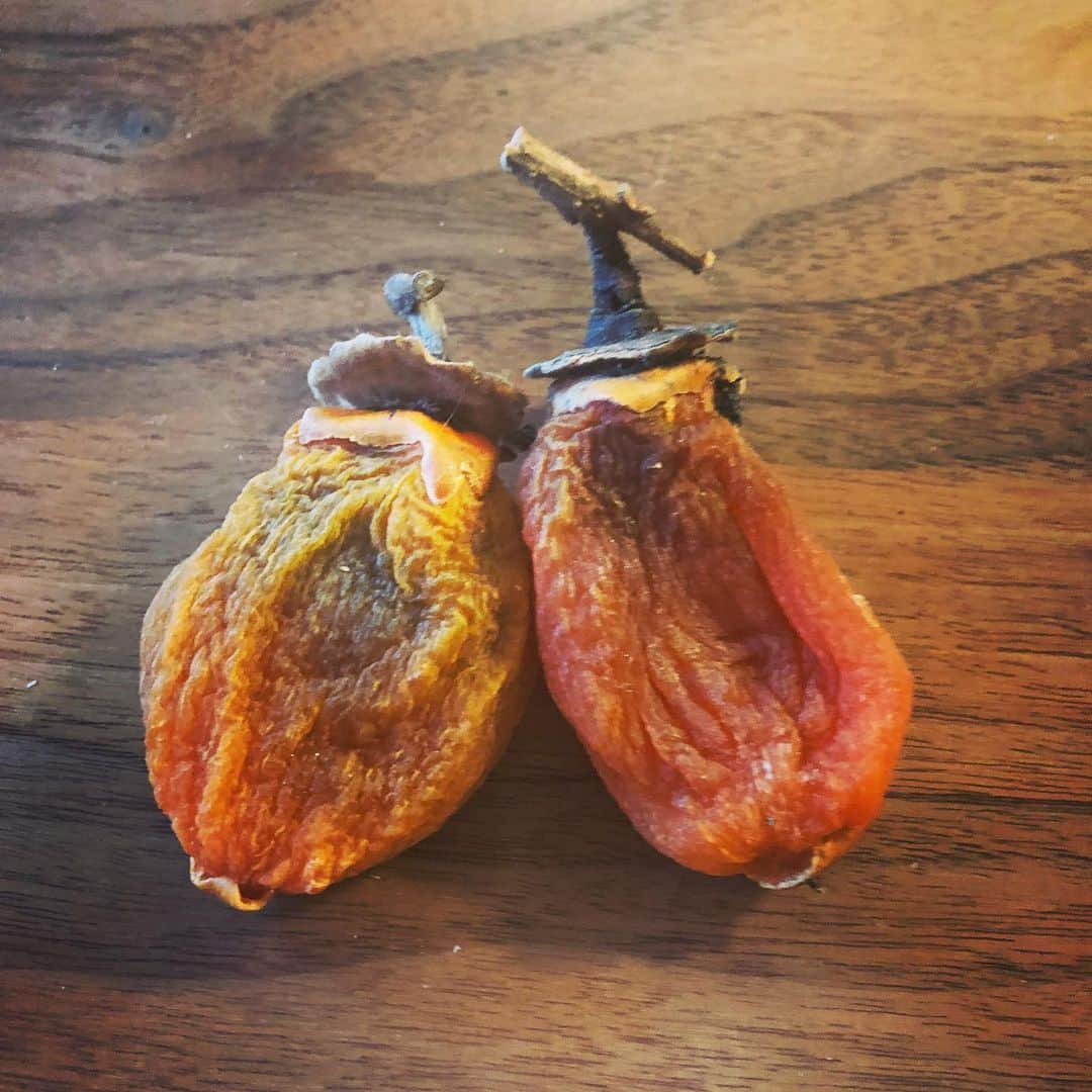 肘井美佳さんのインスタグラム写真 - (肘井美佳Instagram)「Persimmons were harvested. It's...perfect!  干し柿が収穫されました。 自然の甘みに感動。モミモミが効いたかな？  作る時も、待ってる時もずっとワクワクしていた。できた干し柿も美味しくて、ふわぁ〜心が満たされる〜  もう少し柔らかい時のものも食べたかったな…ということでそれは来年リベンジ！  冬至も過ぎていよいよ年末年始。 カボチャも食べて柚子湯にも入ったよ。 風邪をひきませんように…  皆さまもご自愛ください〜  #driedpersimmon #tastegood  #2週間でできたよ #来年は柿棚を作る勢い #鳥来なかったね #年賀状仕上げねば」12月22日 13時53分 - mikahijii